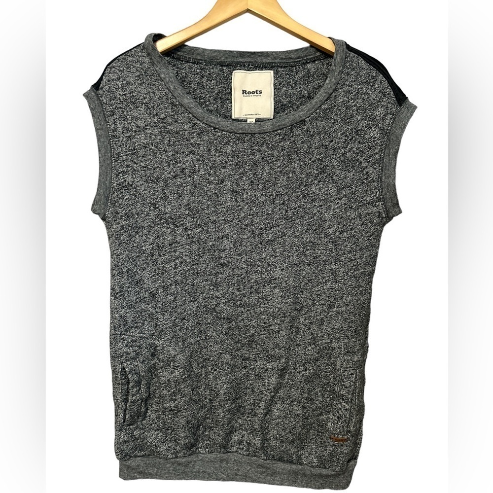 Roots Mens‎ Heathered Gray Sleeveless Sweatshirt Top Pockets Size SP
